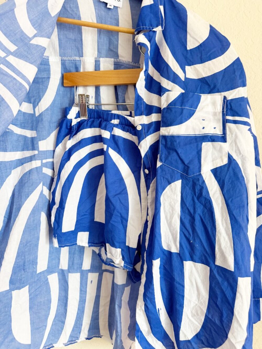 SNDYS Heather Cotton Blue Print Shirt Set Size Medium - Picture 4 of 7
